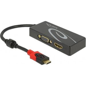 Premium USB-C naar HDMI en VGA splitter met DP Alt Mode / zwart - 0,20 meter