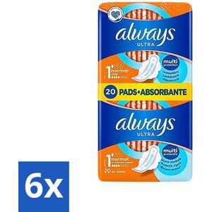 6 x Always Ultra - Maandverband - Met Vleugels - Duo Verpakking - 20 Maandverbandjes - Maandverband - Maandverband Met Vleugels - Always Ultra - Incontinentie - Hygiëne