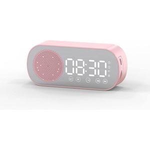Bluetooth speaker wekker - met LED spiegeldisplay, radio, weersvoorspelling - twee alarmen met hoog volume - geschikt voor diepe slapers - roze