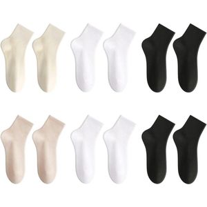 6 paar enkelhoge witte sportsokken voor dames - vrijetijdssokken - teamsokken van katoen - Zwart Medium .