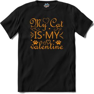 My Cat Is My Valentine | Valentijn - Valentijnsdag - Cadeau - Kado - T-Shirt - Unisex - Zwart - Maat 4XL