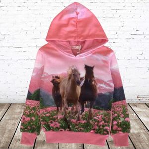 Roze hoodie met paard f41 -s&C-86/92-Hoodie meisjes