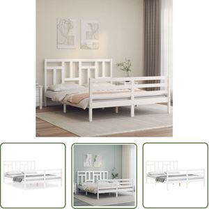 The Living Store Bedframe met hoofdbord massief hout wit - Massief Houten Bed Frame - King Size Bed - Houten Bed - Koninginnenbed - Grenenhouten Bed