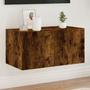 The Living Store Tv-wandmeubel met LED-verlichting 60x35x31 cm gerookt eiken - Tv Wandmeubel - Tv Kast - Led Verlichting - Houten Tv Stand - Bruine Tv Unit