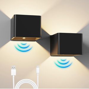 Oplaadbare LED Wandlamp met Bewegingsmelder en Schakelaar - Draadloos en Magnetisch - Set van 2