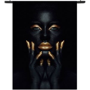 Velours Wandkleed Dame Gouden Make up Rechthoek Verticaal XXL (250 X 180 CM) - Wandkleden - Met roedes