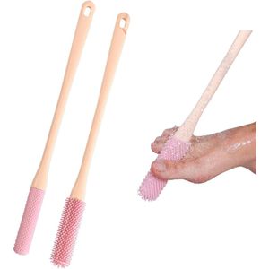 2-Pack - 15,7"" lange voetborstel - Zachte gel teenreiniger + zachte borstelharen voor exfoliatie - Niet-buigend ontwerp - Unisex - Roze