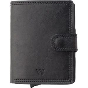 Wallix® Pasjeshouder Portemonnee - Uitschuifbaar - Unisex - 100% RFID Veilig - Creditcardhouder van Leer & Aluminium - Zwart/Zwart