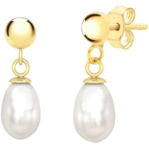 Lucardi Dames Oorhangers met parel - Oorbellen - Cadeau - 9 Karaat - Geelgoud
