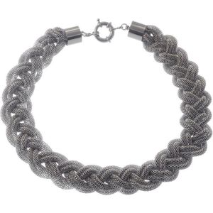 Behave Korte ketting metaal 44cm lengte (gevlochten), zilver kleur