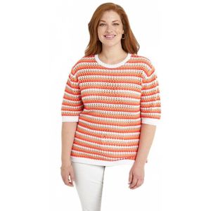 Zacht gestreepte opengewerkte trui met korte mouwen