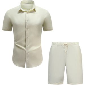 Allthemen Heren Effen Korte Mouw Overhemd met Korte Broek - Comfortabel Zomer Pak - L
