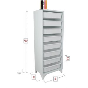 Kinderkast – 116.5x45x30 - White 8 Lades - Keukenkast - Speelgoedkast – Opbergkast speelgoed – Ladenkastje – Ladenkastje Hout - Opbergkast manden – Kinderkledingkast