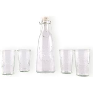 Drinkglazen Set met Schenkkan - 4 Glazen - Waterkaraf 1 Liter - Glas Sapkannen - Cadeau Set voor Water, Punch of Drink!