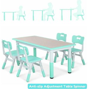 Mima® Montessori Kindertafel - Kindertafel en 4 Stoeltjes - Montessori stoelen - Peuters tafel - Speeltafel voor Kinderen -Activiteiten Tafel - Zitgroep - kindertafel set voor 2 tm 10 jaar - Mintgroen -Kindermeubels- Eethoek Set