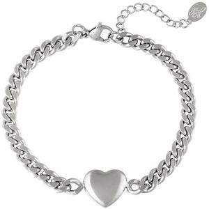 Armband chain hart - Zilverkleurig - Roestvrij staal - 16cm x 3cm