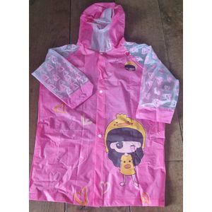 Kinderregenjas met rugzak vak- roze