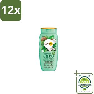 Lovea – Shampoo – Kokos & Groene Thee – Verfrissend – 250 ml - Voordeelverpakking - 12 stuks - Shampoo Kokos en Groene Thee - Natuurlijke haarverzorging