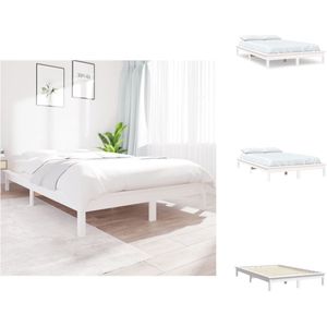 vidaXL Bed Grenenhout - Wit - 212 x 131.5 x 26 cm - Geschikt voor 120 x 200 cm matras - Bed