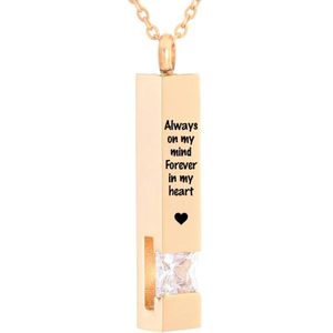 Luxe Ashanger | Met Ketting En Gravering | Always On My Mind Forever In My Heart | Assieraad | Rosegoud Met Witte Steen | As Ketting | Gedenksieraad | Urn | Incl. As vuller