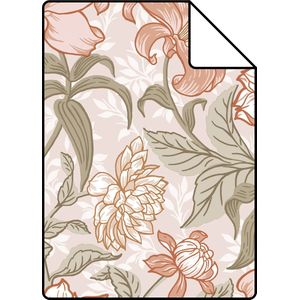 Proefstaal ESTAhome behang vintage bloemen oudroze en groen - 26,5 x 21 cm - 139479-S