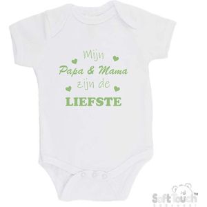 100% katoenen Romper ""Mijn Papa & Mama zijn de liefste"" Unisex Katoen Wit/sage green (saliegroen) 56/62