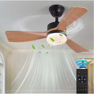 3 Blad Plafondventilator - Moderne LED Ventilator Lamp - 6 Snelheden - Hoogte Verstelbaar - Afstandsbediening - 90 cm - Bruin - Woonkamerlamp