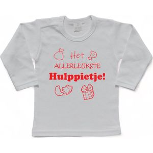 Sinterklaas | T-shirt Lange Mouw | Het allerleukste hulppietje! | Grappig | Cadeau | Kado | Wit/rood | Maat 98