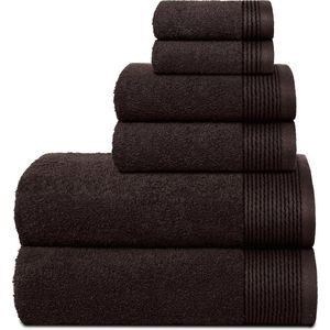 Set van 6 katoenen handdoeken, inclusief 2 extra grote badhanddoeken 70x140cm, 2 handdoeken 40x60cm en 2 wasbedden 30x30cm bruin