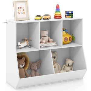 Boekenkast voor kinderen kinderrek van hout met 5 kubusvakken en kantelbeveiliging 2-laags speelgoedrek opbergkast voor kinderkamer speelkamer en slaapkamer (natuur)