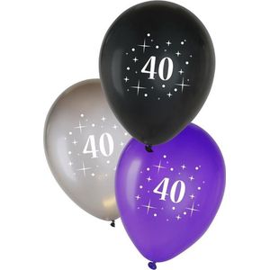 Metallic Ballonnen 40 jaar, 6 stuks, Zwart/ Zilver/ Paars, Verjaardag, Metallic