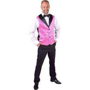 Magic By Freddy's - Feesten & Gelegenheden Kostuum - Roze Show Vest Pailletten Man - Roze - XL / XXL - Carnavalskleding - Verkleedkleding