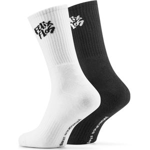 Felix Flos Power Pair – 2-Pack - Maat 35-38 - Witte & Zwarte Sportsokken – Dames/Heren – Katoen – Schokdempend, Naadloos & Compressiezone