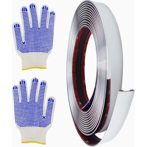 Zelfklevende 5 m x 20 mm chroom sierlijst - Zilver roestvrij staal - Waterdicht - Muur, deur, plafond - Meubels, auto .