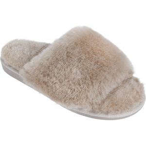 Fluffy Slipper Beige - echte Schapenvacht - met flexibele rubberen zool - maat 36