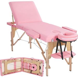 3-zone massagebed - Verstelbare massagetafel met hoofdsteun en afneembare armleuningen - Lichtroze