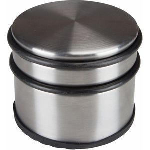 Ronde deurstopper roestvrij staal zonder boren - antislip bodem - zilvergrijs massief zwaar 9 x 7.5 cm 1 kg