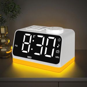 Digitale wekker met dubbel alarm, FM-radio en USB-oplaadpoorten, kleurrijke wekker met snooze en slaaphulp