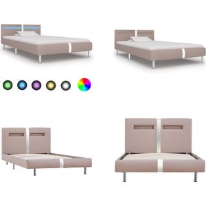 vidaXL Bedframe met LED kunstleer cappuccino 90x200 cm - Bedframe - Bedframes - Bed - Bedden