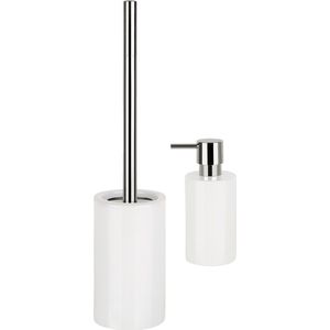 Spirella Badkamer accessoires set - WC-borstel/zeeppompje - porselein - ivoor wit - Luxe uitstraling