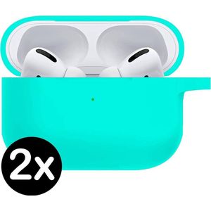 Case Geschikt voor Airpods Pro Hoesje Hoes Siliconen Met Clip Cover - Hoesje Geschikt voor Apple Airpods Pro Hoes Siliconen - Mintgroen - 2 PACK