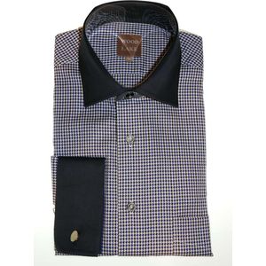 Shirt pied de poule blauw dubbele manchet