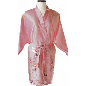 TA-HWA - Dames Kimono Kort- met Kraanvogels - Roze - Maat L