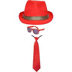 Toppers in concert - Carnaval verkleedset Men in red - hoed/zonnebril/party stropdas - rood - heren/dames - verkleedkleding accessoires