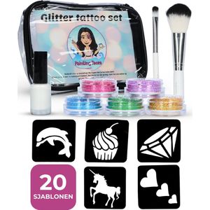 Glitter Tattoo Complete Set voor Kinderen | Meisjes | 20 sjablonen - cosmetische bio glitter