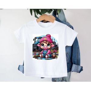 Kinder T-shirt met vrolijke print -boeren - tractor- wrangler -koeien -dieren - boy -girl - cow 16