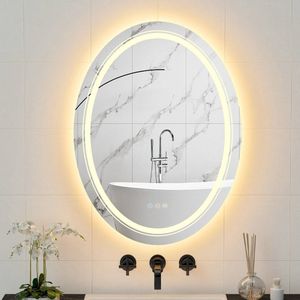 LED Badkamerspiegel - Wandspiegel met Verlichting - Make-up Spiegel - Spiegel - Verlicht - Dimbaar - Met Anti-vocht Element - Verwarmde Spiegel - Ovaal