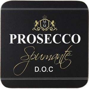 Onderzetters wijn prosecco zwart 10x10cm (6x)