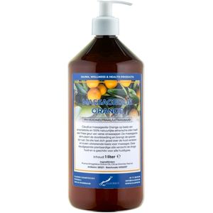 Massageolie Orange 1 liter met witte pomp - amber fles - 100% natuurlijk - biologisch en koud geperst