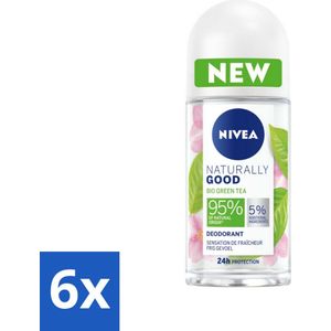 6 x NIVEA - Deodorant Roller - Natuurlijk Goed Groene Thee - Fris Gevoel - 24 Uur Lang Werkend - 50 ml - NIVEA Deodorant - Natuurlijke Deodorant - Deodorant Groene Thee - Aluminiumvrije Deodorant - Vegan Deodorant